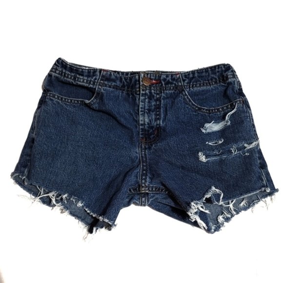 vtg lei dark wash cut off jean shorts size 3 vinta - Picture 1 of 11